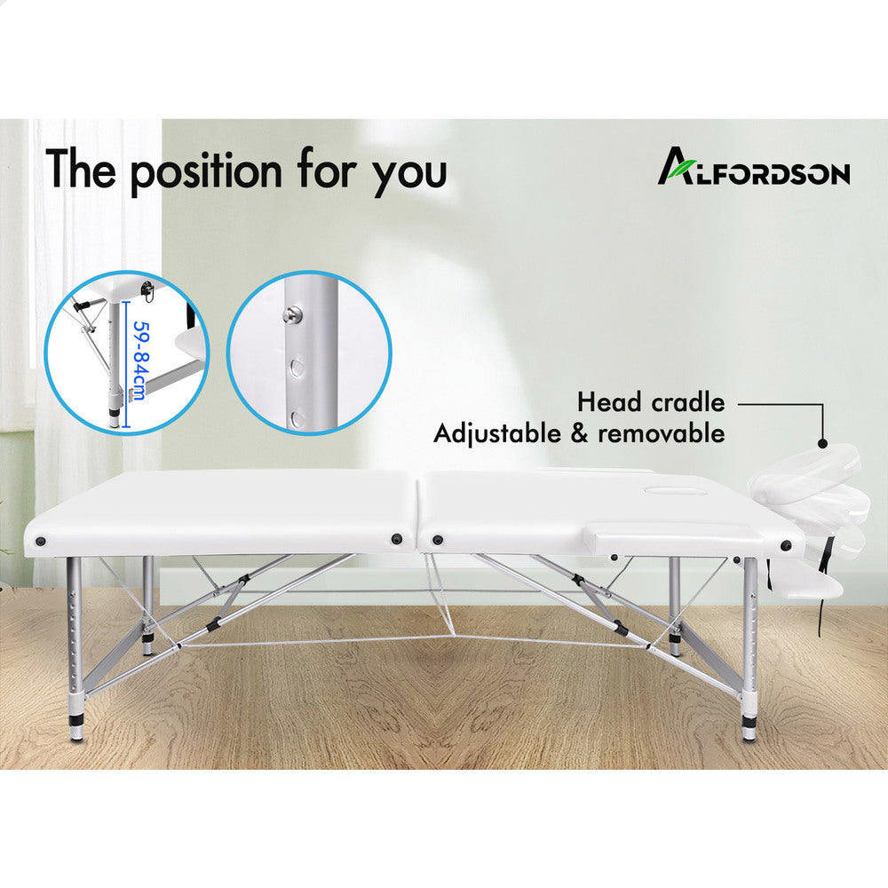 ALFORDSON Massage Table Portable &amp; Foldable 2 Fold 55cm (White)