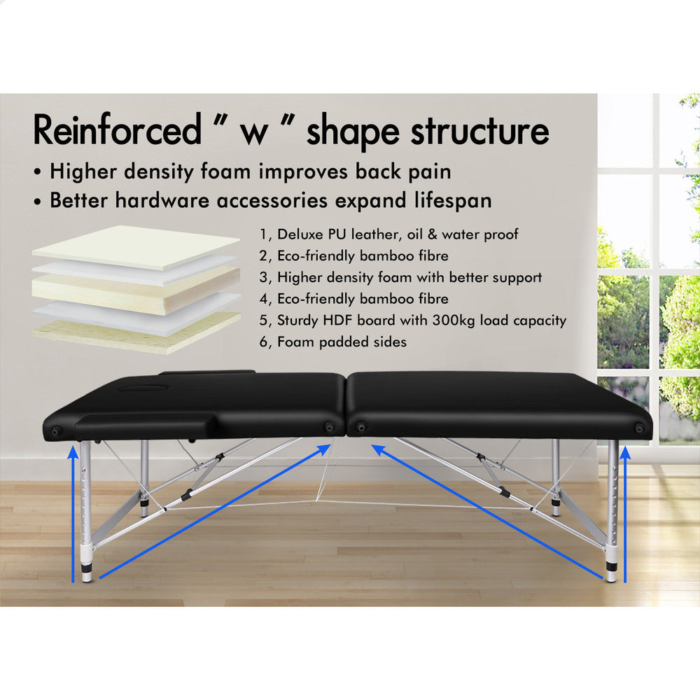 ALFORDSON Massage Table Portable &amp; Foldable 2 Fold 75cm (Black)