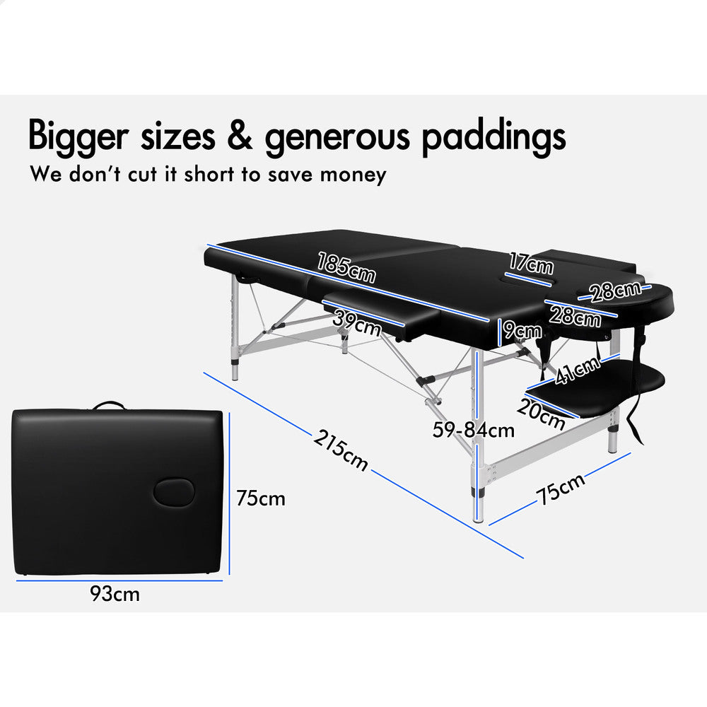 ALFORDSON Massage Table Portable &amp; Foldable 2 Fold 75cm (Black)