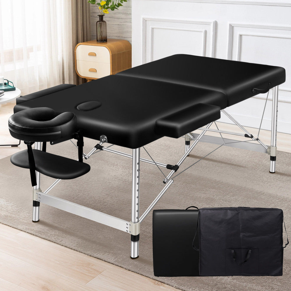 ALFORDSON Massage Table Portable &amp; Foldable 2 Fold 75cm (Black)