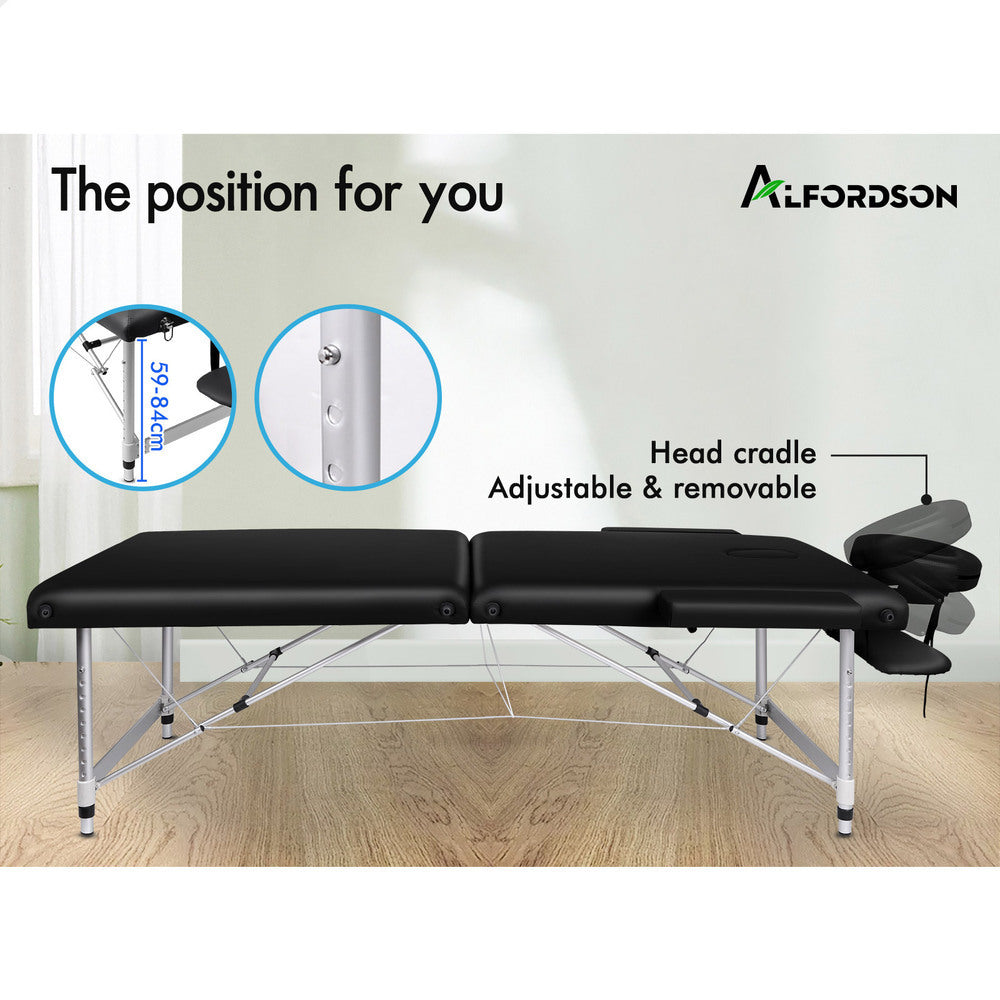 ALFORDSON Massage Table Portable &amp; Foldable 2 Fold 75cm (Black)