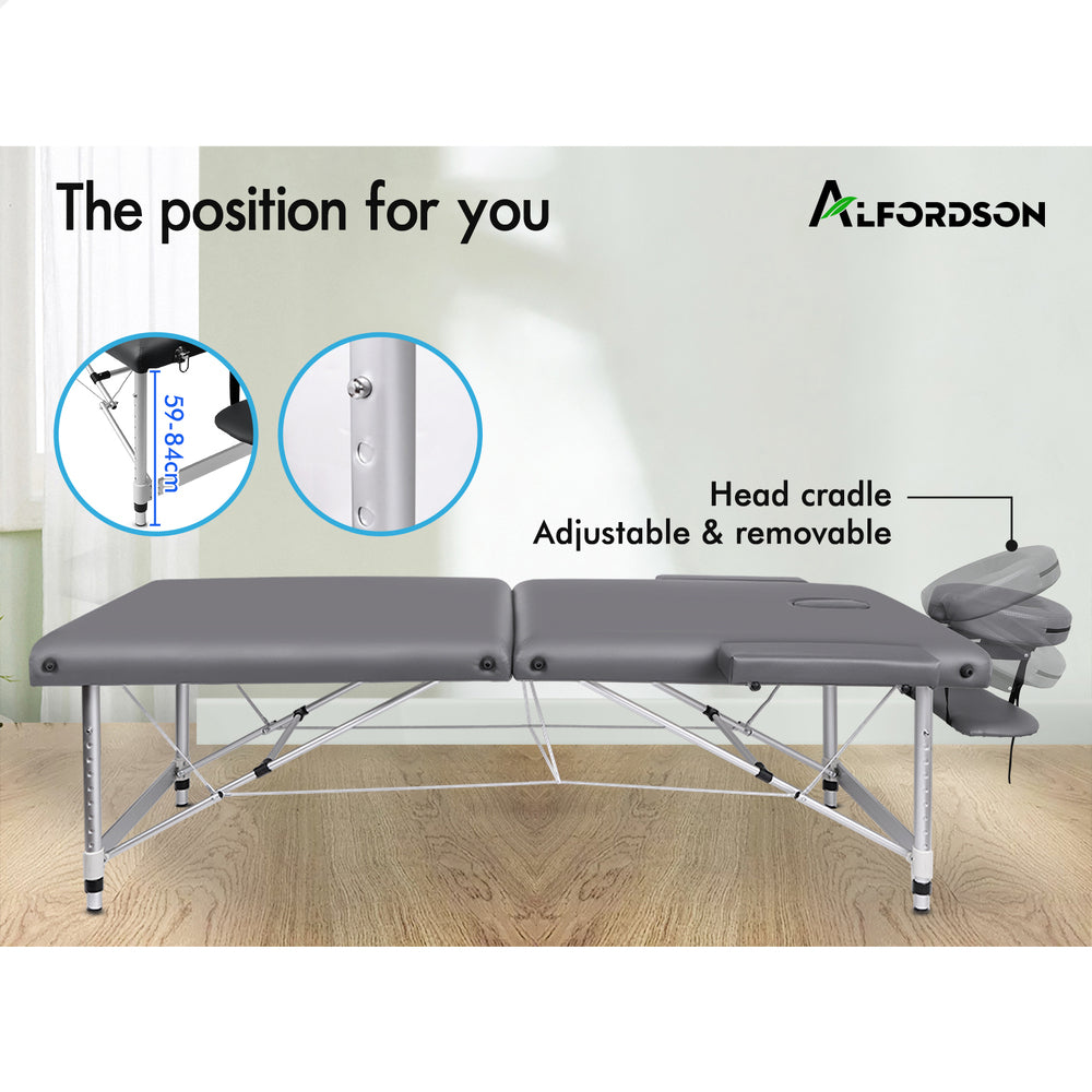 ALFORDSON Massage Table Portable &amp; Foldable 2 Fold 75cm (Grey)