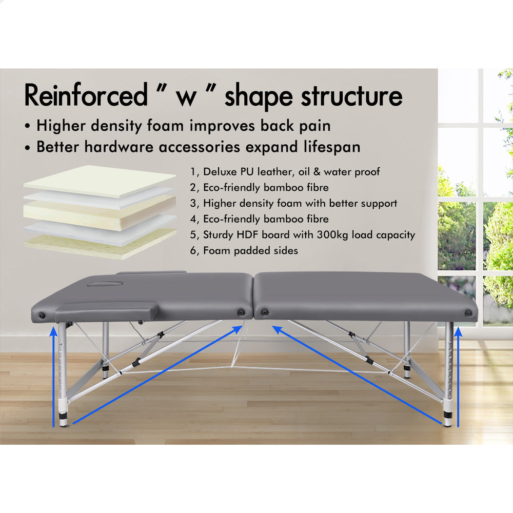 ALFORDSON Massage Table Portable &amp; Foldable 2 Fold 75cm (Grey)