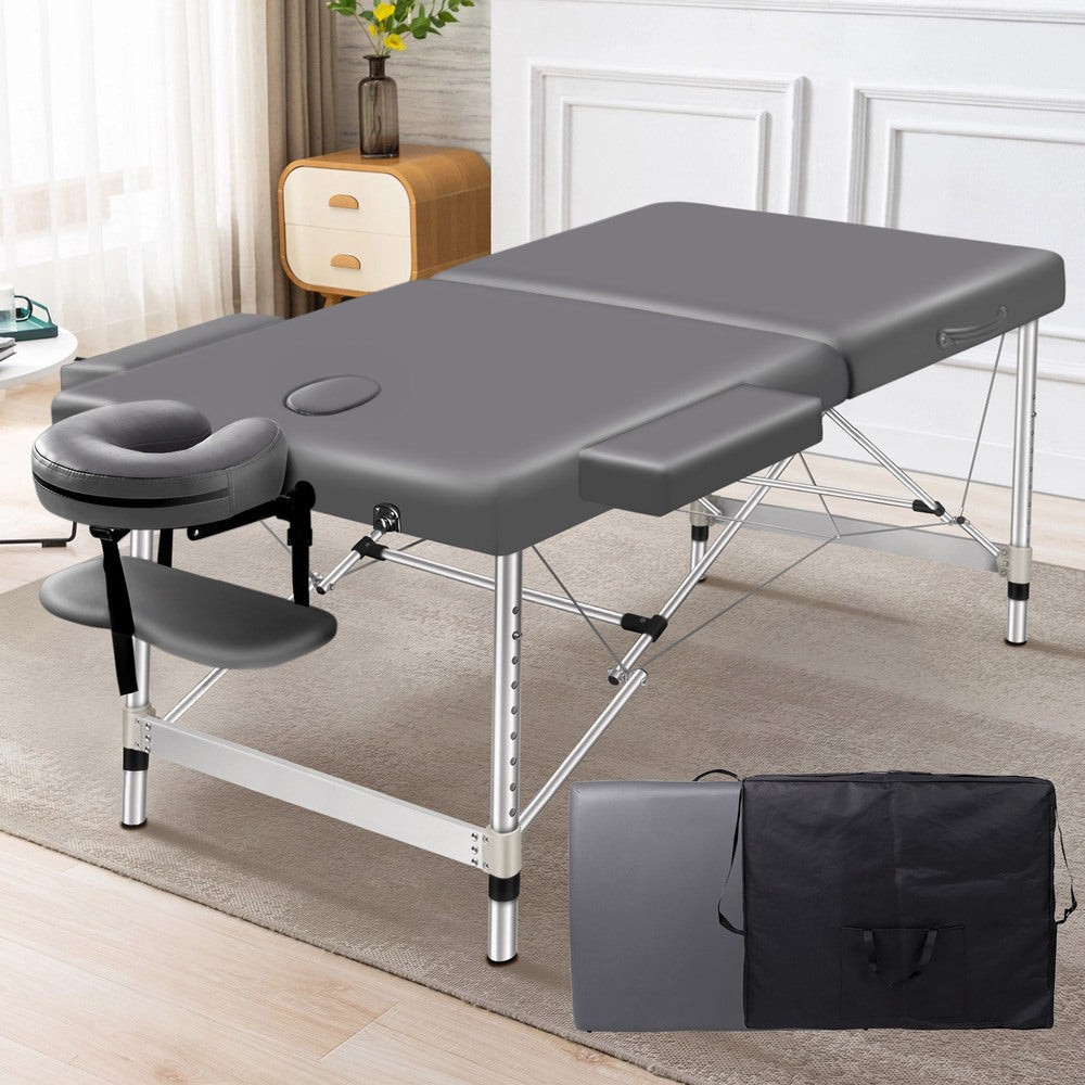 ALFORDSON Massage Table Portable &amp; Foldable 2 Fold 75cm (Grey)