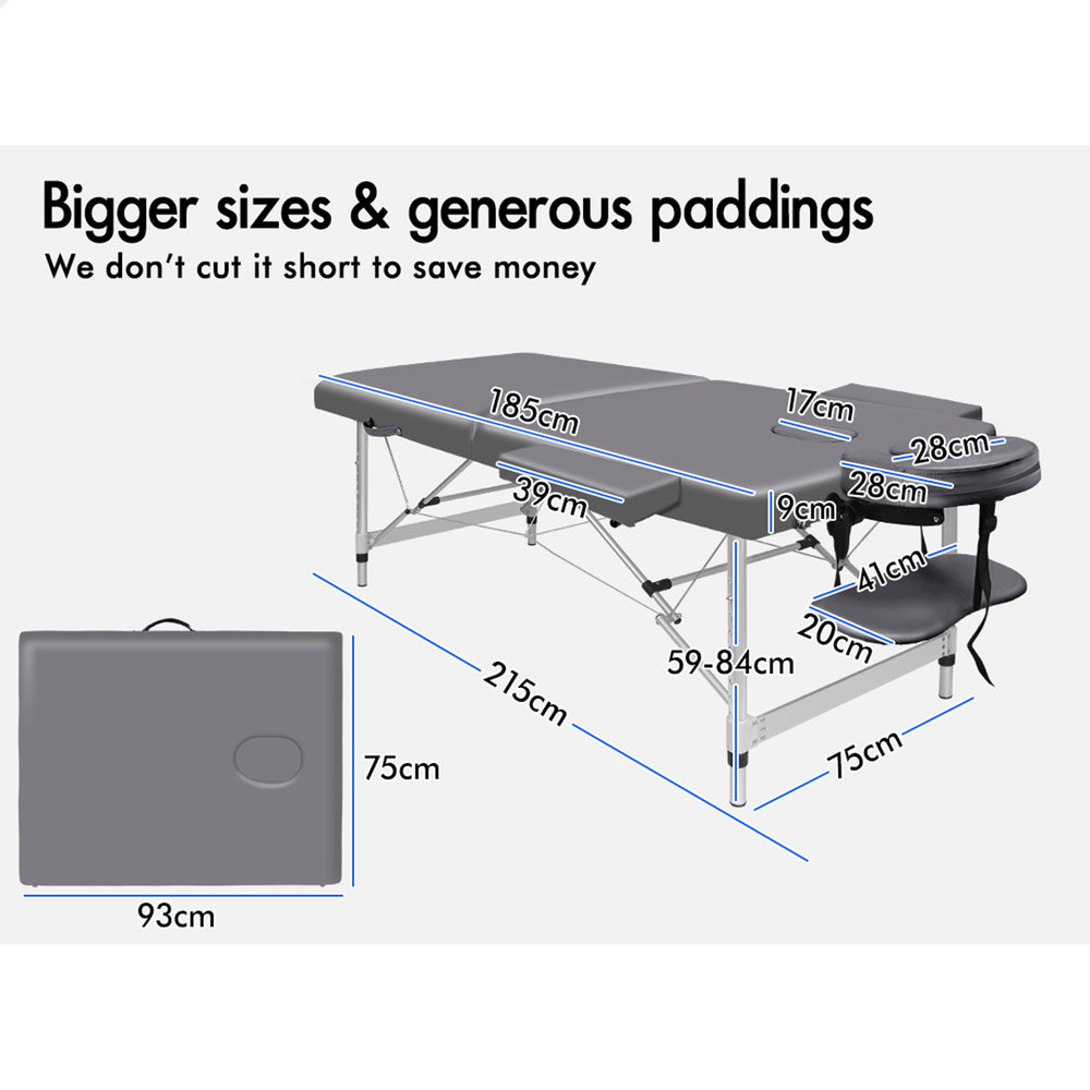 ALFORDSON Massage Table Portable &amp; Foldable 2 Fold 75cm (Grey)