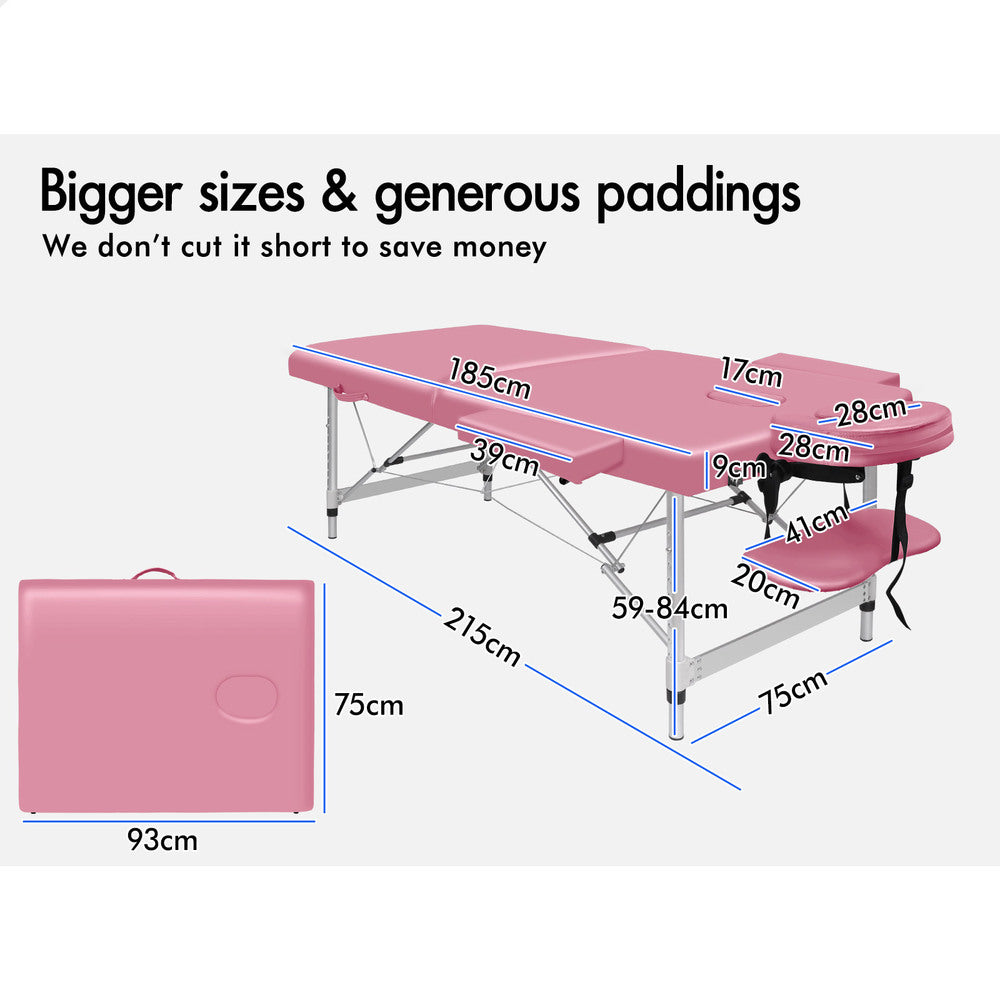 ALFORDSON Massage Table Portable &amp; Foldable 2 Fold 75cm (Pink)