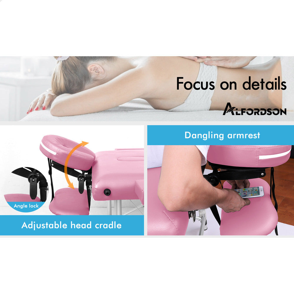 ALFORDSON Massage Table Portable &amp; Foldable 2 Fold 75cm (Pink)