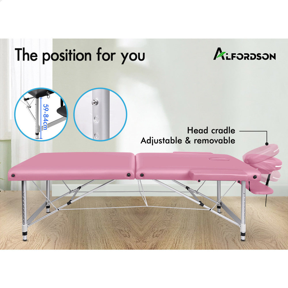 ALFORDSON Massage Table Portable &amp; Foldable 2 Fold 75cm (Pink)