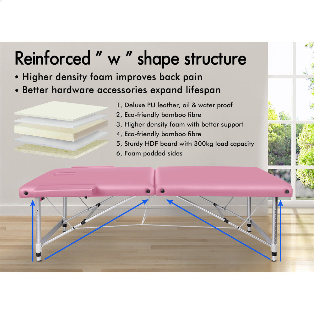 ALFORDSON Massage Table Portable &amp; Foldable 2 Fold 75cm (Pink)