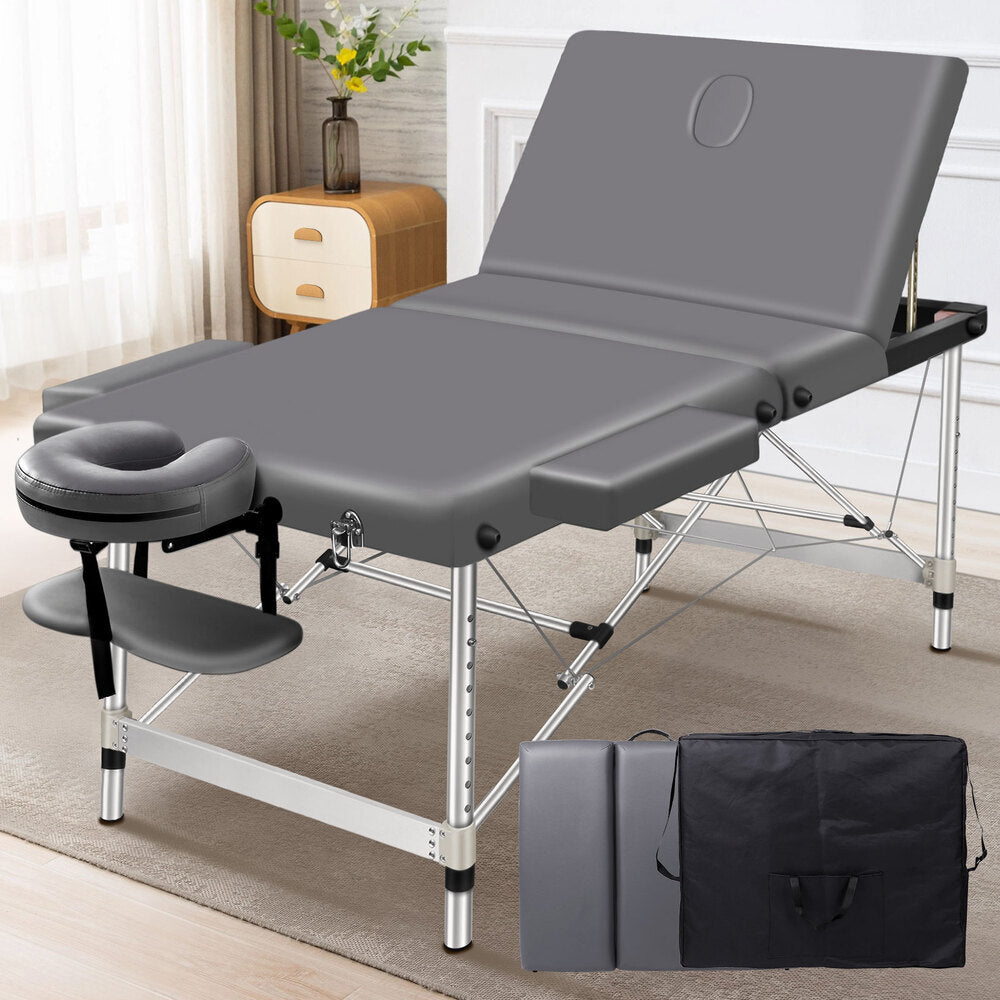 ALFORDSON Massage Table Portable 3 Fold Lift up 65cm (Grey)