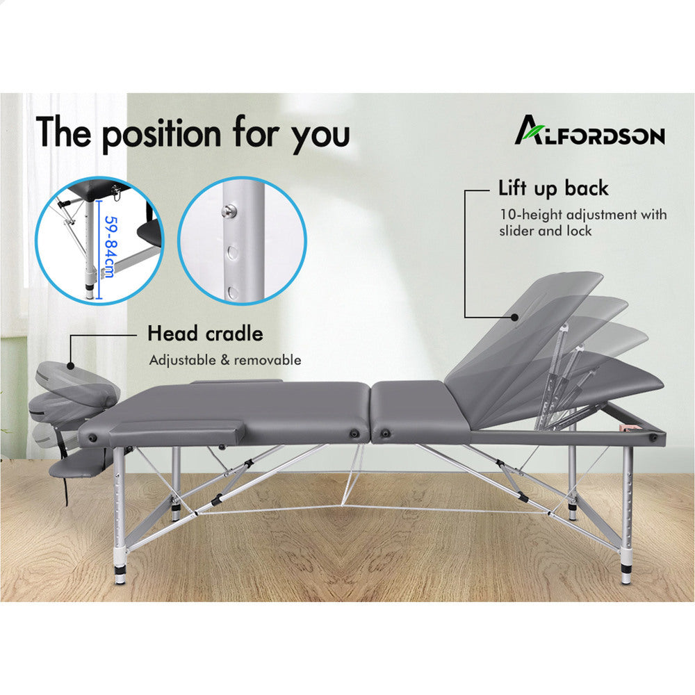 ALFORDSON Massage Table Portable 3 Fold Lift up 65cm (Grey)