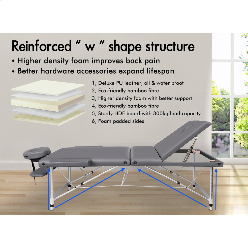 ALFORDSON Massage Table Portable 3 Fold Lift up 65cm (Grey)