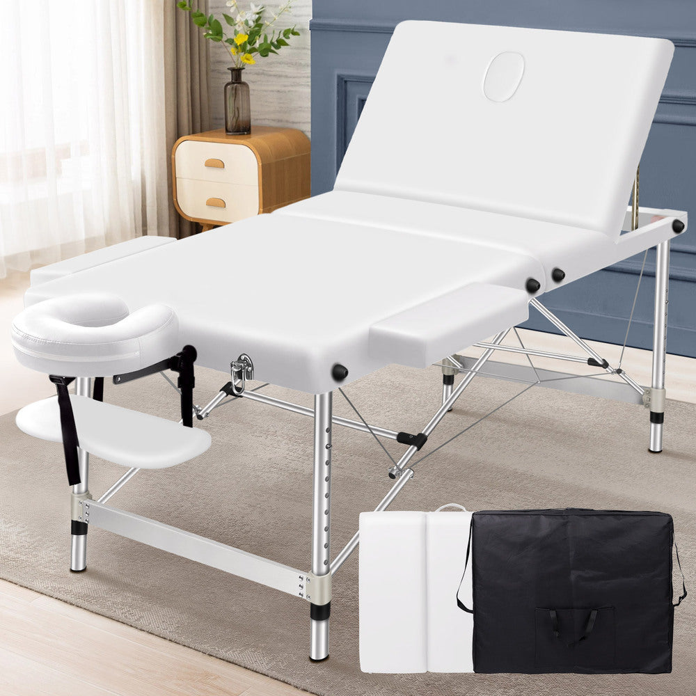 ALFORDSON Massage Table Portable 3 Fold Lift up 65cm (White)