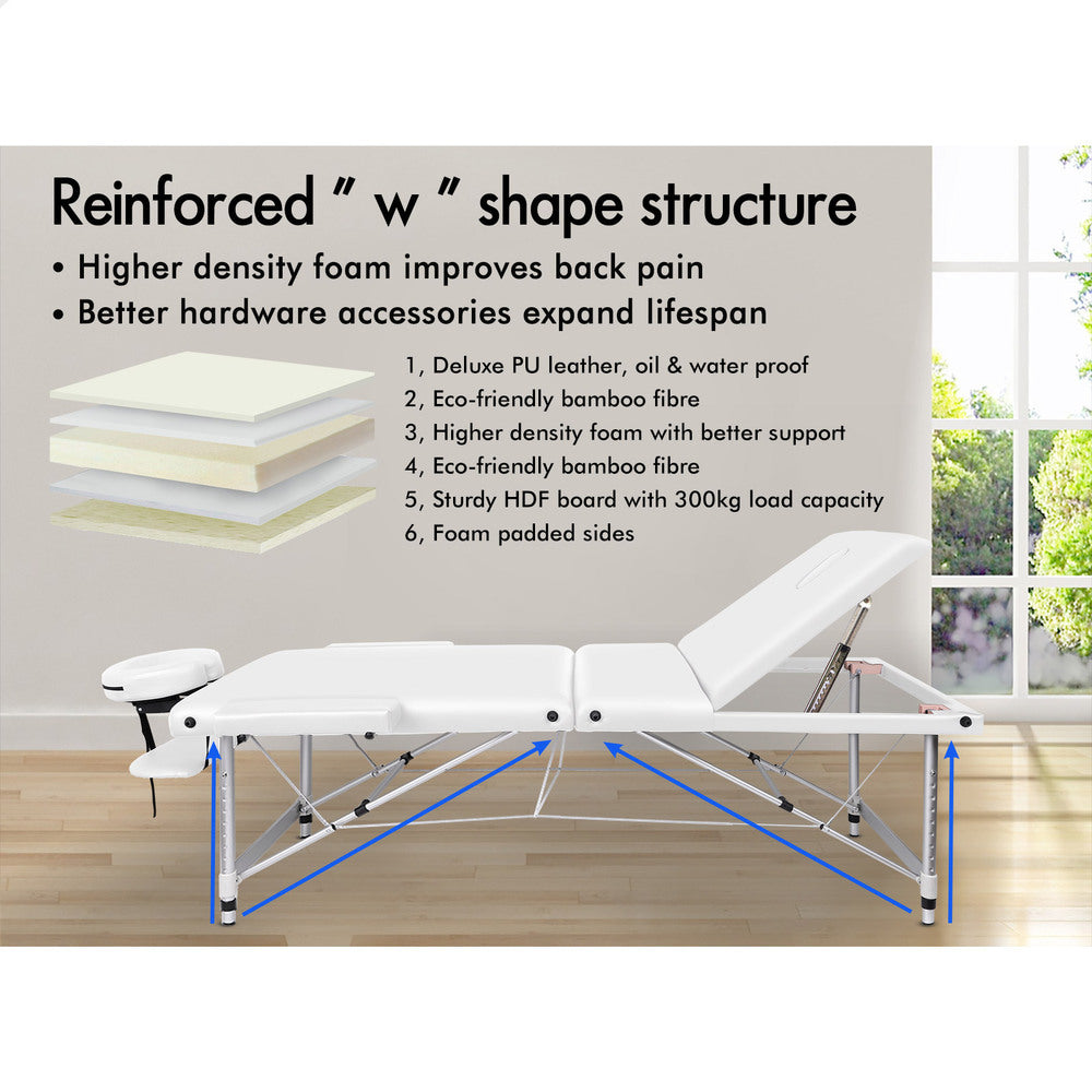 ALFORDSON Massage Table Portable 3 Fold Lift up 65cm (White)