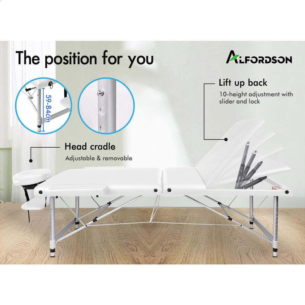 ALFORDSON Massage Table Portable 3 Fold Lift up 65cm (White)