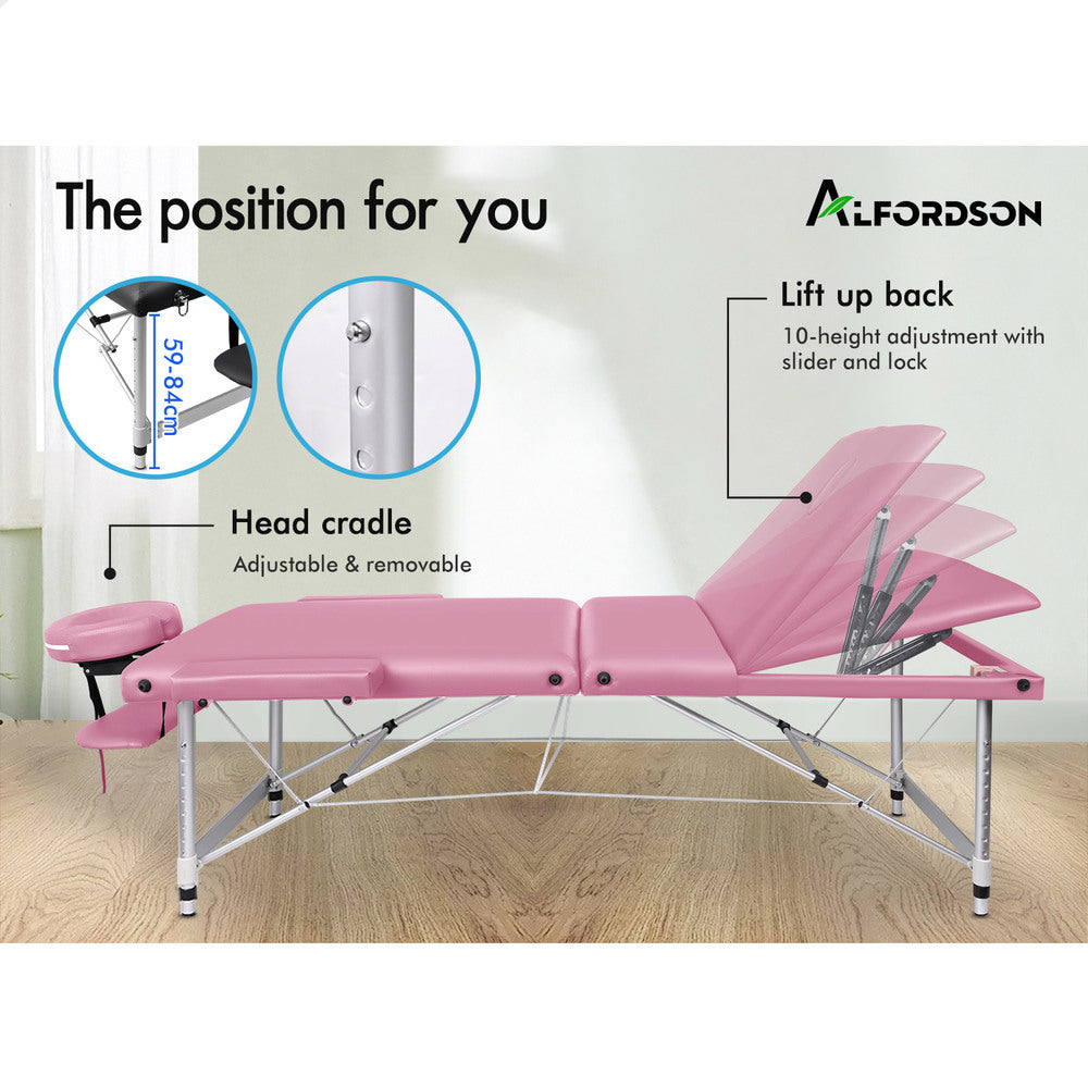 ALFORDSON Massage Table Portable 3 Fold Lift up 75cm (Pink)