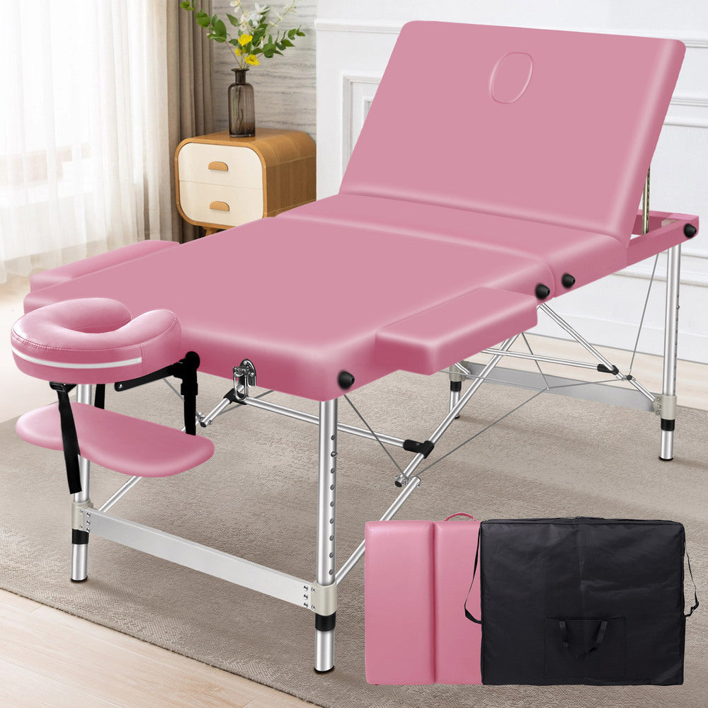 ALFORDSON Massage Table Portable 3 Fold Lift up 75cm (Pink)