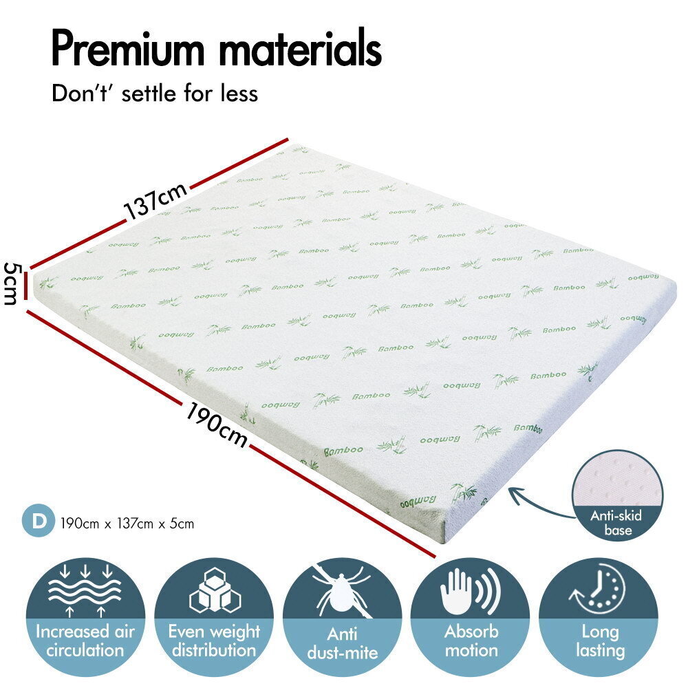 STARRY EUCALYPT Memory Foam Mattress Topper Cool Gel Bamboo Cover 7-Zone 5cm Double