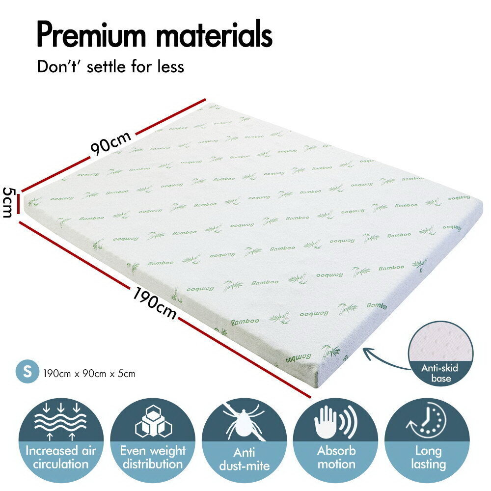 STARRY EUCALYPT Memory Foam Mattress Topper Cool Gel Bamboo Cover 7-Zone 5cm Single