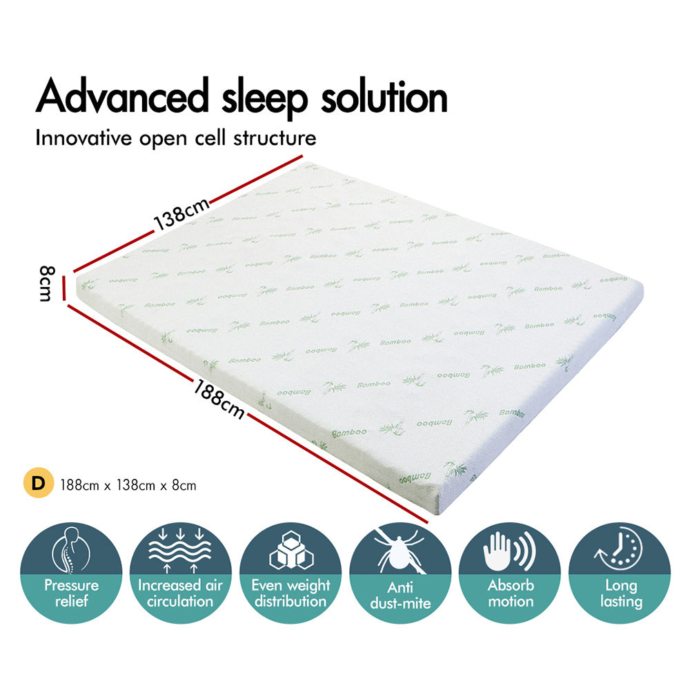 STARRY EUCALYPT Memory Foam Topper Cool Gel Ventilated Mattress Bed Bamboo Cover 8cm Double