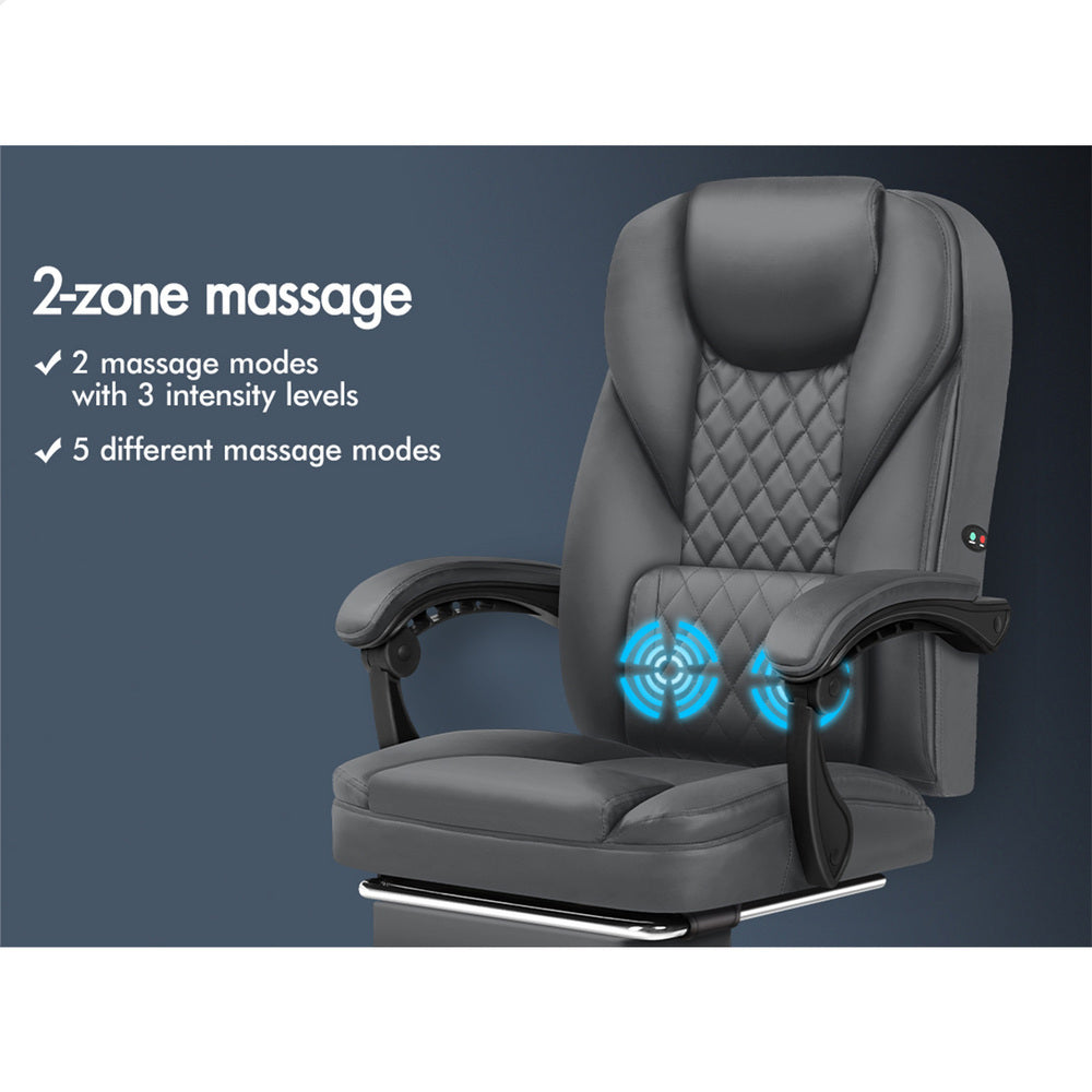 ALFORDSON Massage Office Chair Executive Seat Gaming Computer Leather Recliner Grey