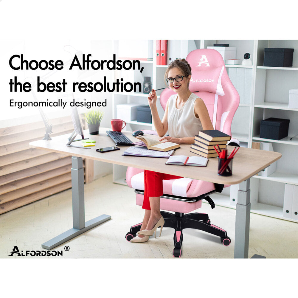 ALFORDSON Gaming Office Chair Pink &amp; White