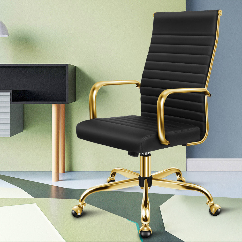 ALFORDSON Office Chair PU Leather Gold &amp; Black - High Back