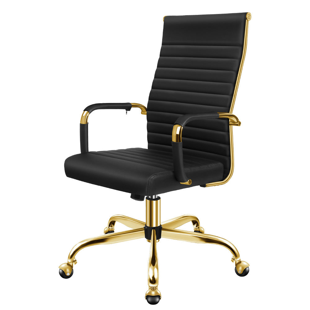 ALFORDSON Office Chair PU Leather Gold &amp; Black - High Back