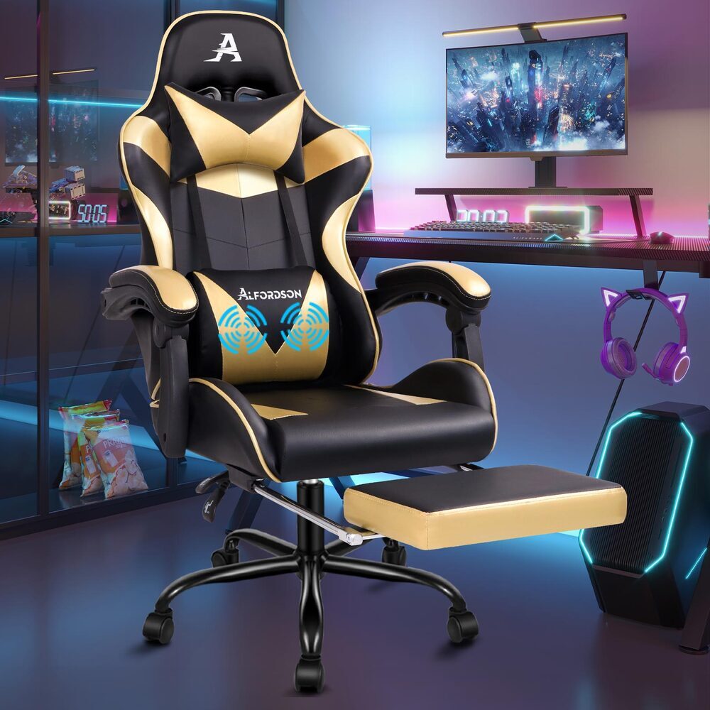 ALFORDSON Gaming Office Chair Lumbar Massage Black &amp; Gold