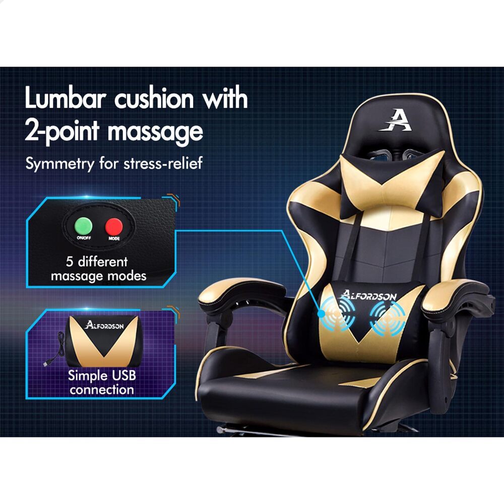 ALFORDSON Gaming Office Chair Lumbar Massage Black &amp; Gold
