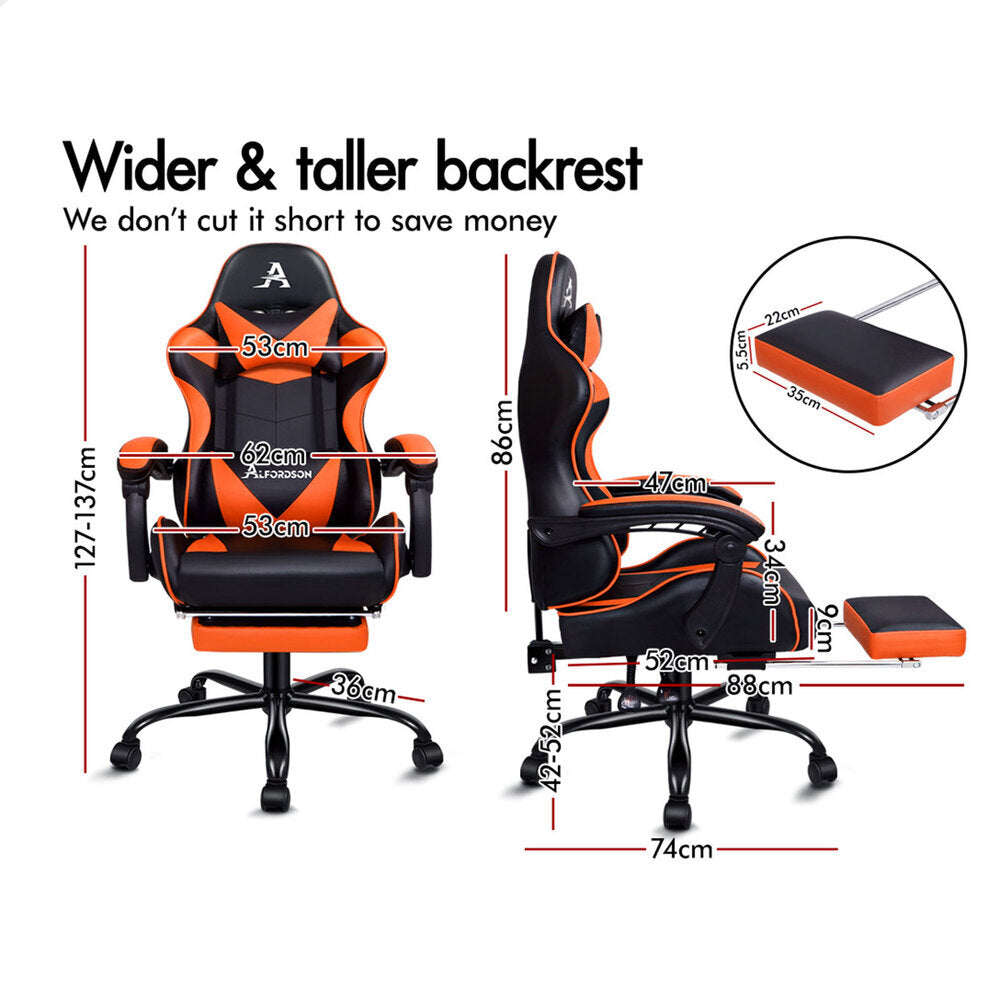 ALFORDSON Gaming Office Chair Lumbar Massage Black &amp; Orange