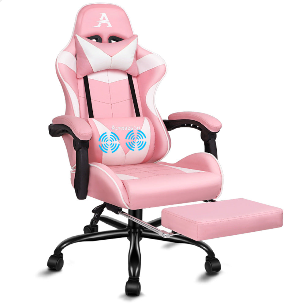 ALFORDSON Gaming Office Chair Lumbar Massage Pink &amp; White