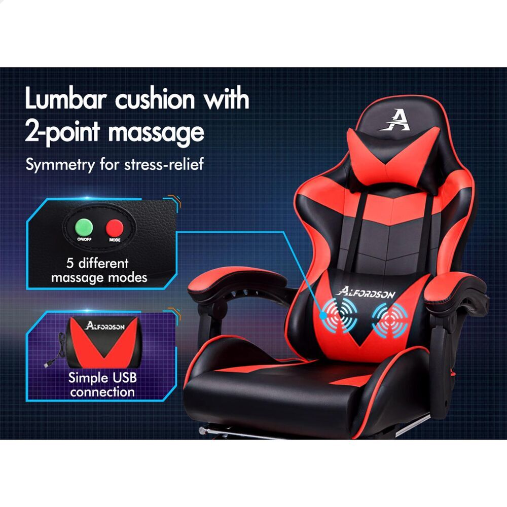 ALFORDSON Gaming Office Chair Lumbar Massage Black &amp; Red