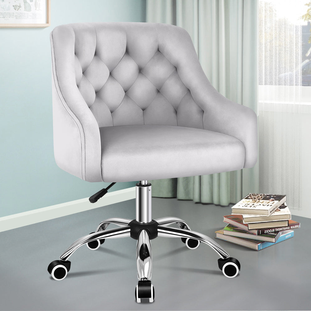 ALFORDSON Velvet Office Chair Mid Back Grey