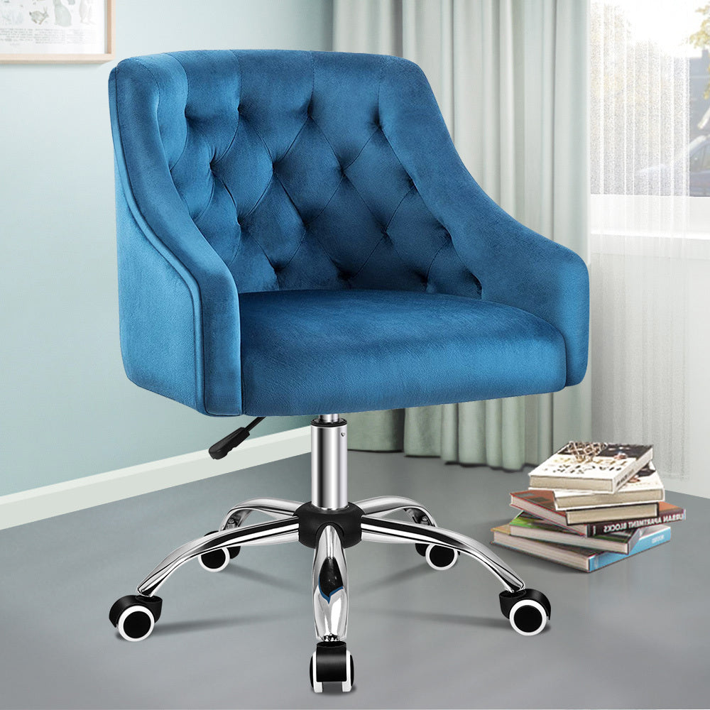 ALFORDSON Velvet Office Chair Mid Back Navy