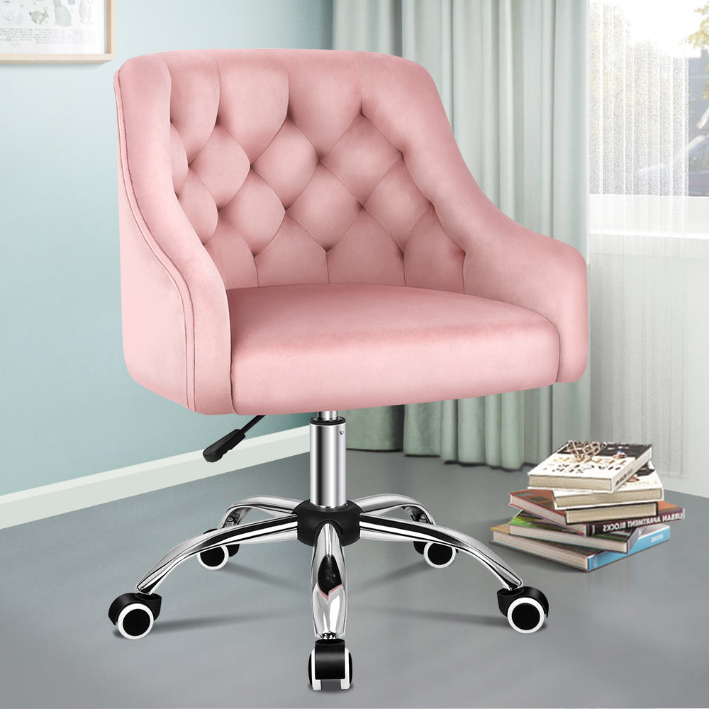 ALFORDSON Velvet Office Chair Mid Back Pink