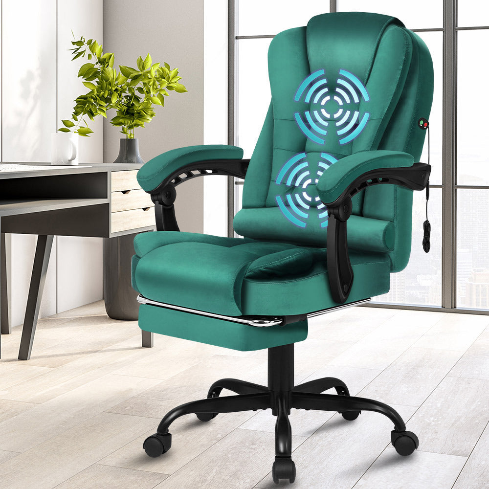 ALFORDSON 2-Point Massage Office Chair Footrest Velvet Green
