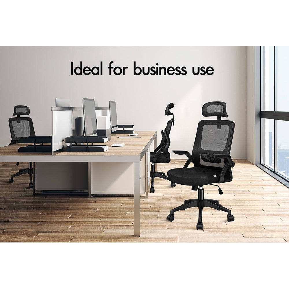 ALFORDSON Mesh Office Chair with Flip-up Arms All Black