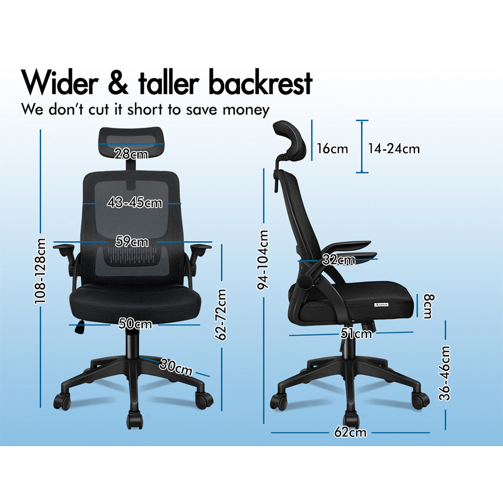 ALFORDSON Mesh Office Chair with Flip-up Arms All Black