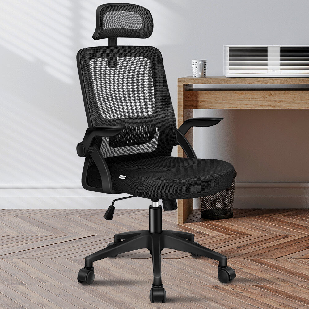 ALFORDSON Mesh Office Chair with Flip-up Arms All Black