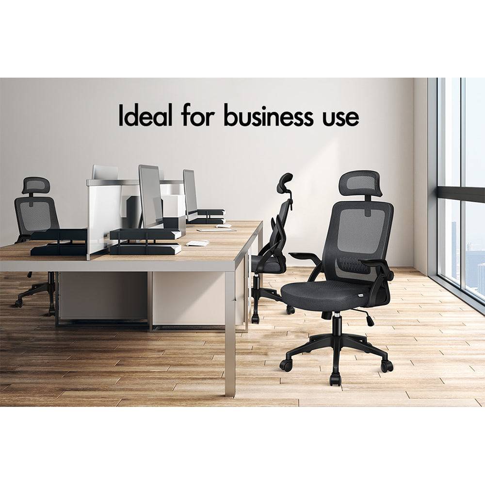 ALFORDSON Mesh Office Chair with Flip-up Arms Grey