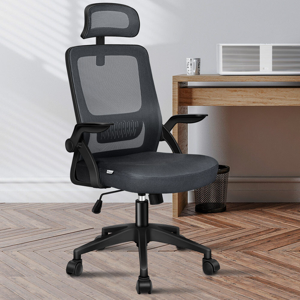 ALFORDSON Mesh Office Chair with Flip-up Arms Grey