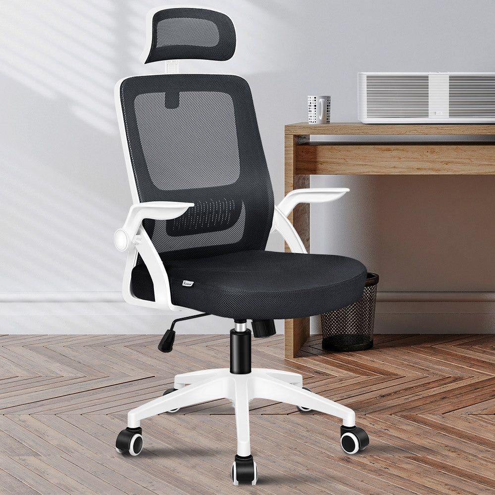 ALFORDSON Mesh Office Chair with Flip-up Arms Black &amp; White