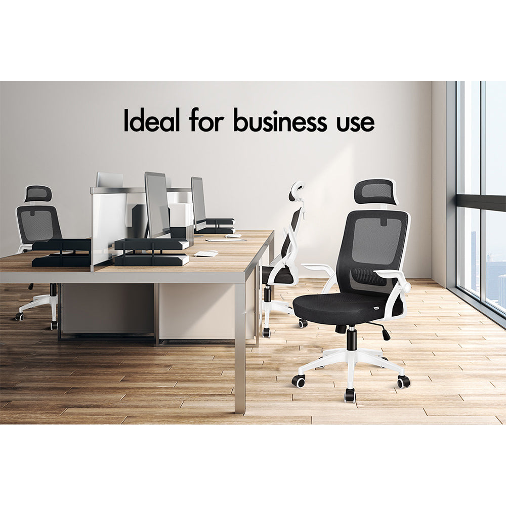 ALFORDSON Mesh Office Chair with Flip-up Arms Black &amp; White