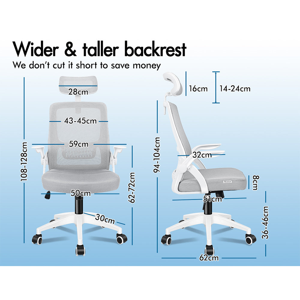 ALFORDSON Mesh Office Chair with Flip-up Arms White &amp; Grey