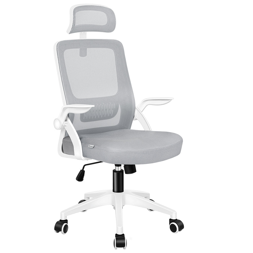 ALFORDSON Mesh Office Chair with Flip-up Arms White &amp; Grey