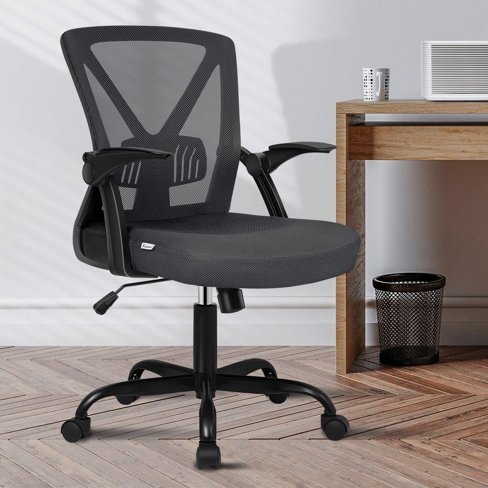 ALFORDSON Mesh Office Chair Flip-up Armrests Dark Grey