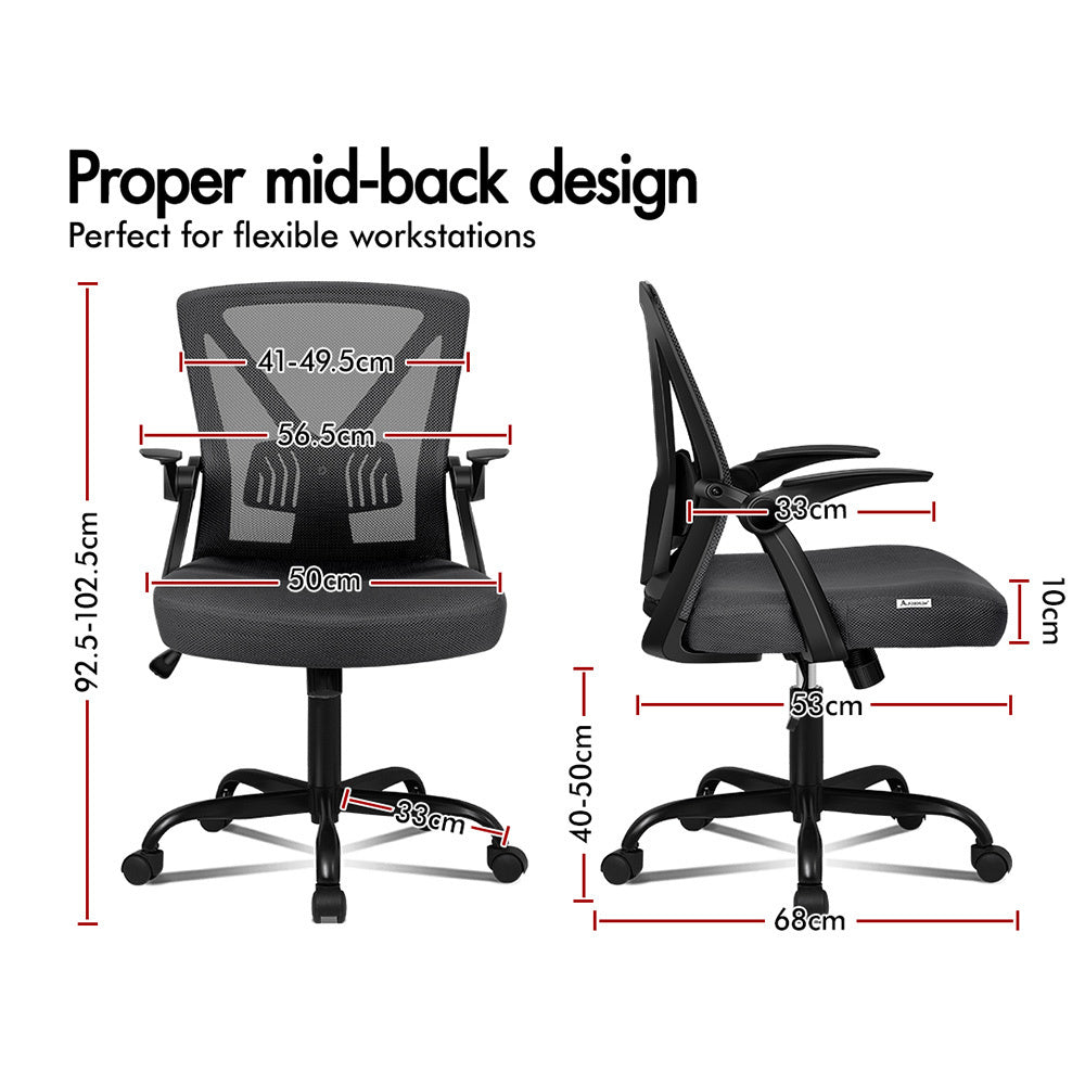 ALFORDSON Mesh Office Chair Flip-up Armrests Dark Grey