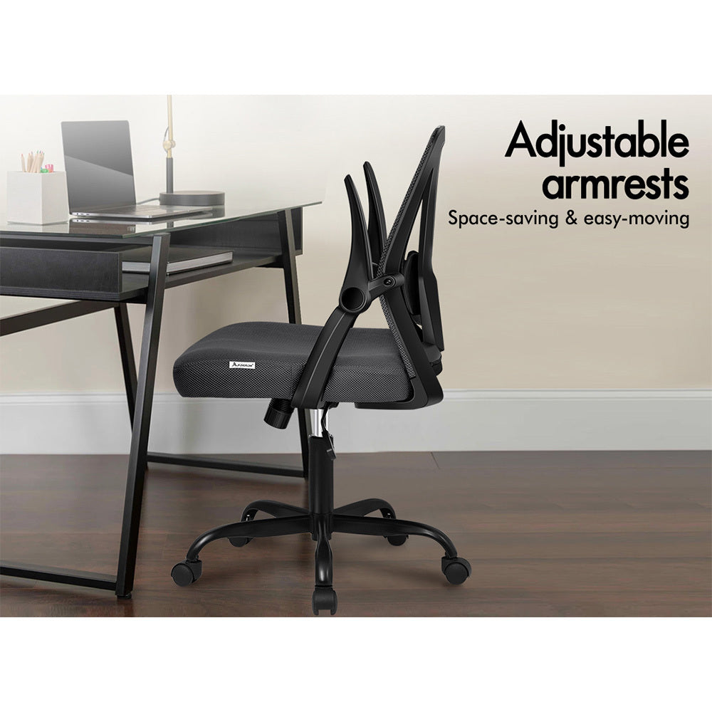 ALFORDSON Mesh Office Chair Flip-up Armrests Dark Grey