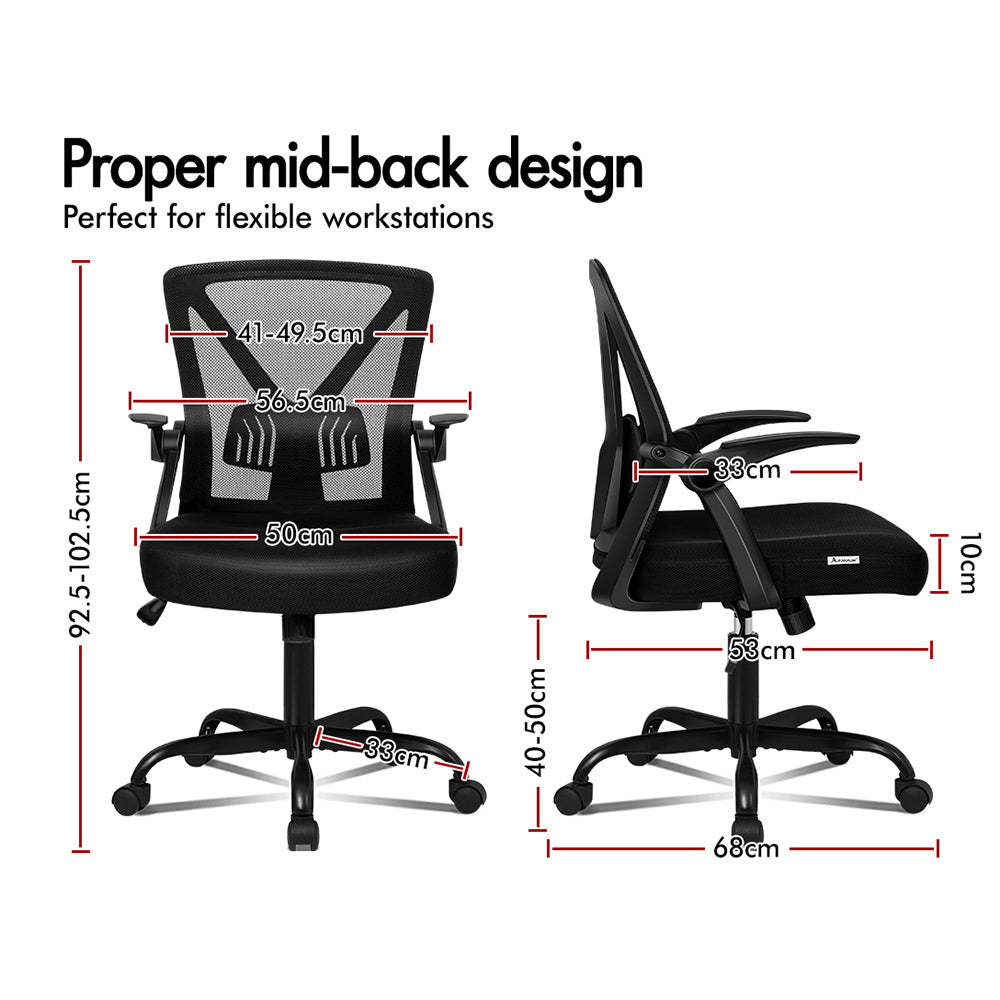 ALFORDSON Mesh Office Chair Flip-up Armrests All Black